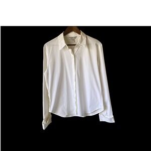 Brooks Brothers Blouse L White Button Front Stretch Cotton Blend L NWT Deadstock